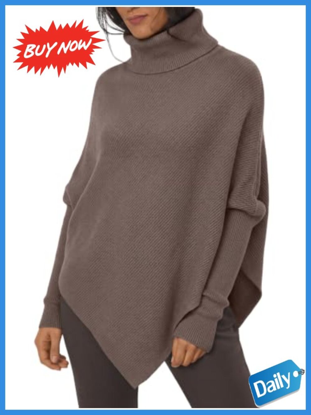 Womens Oversized Turtleneck Sweater Batwing Long Sleeve Pullover